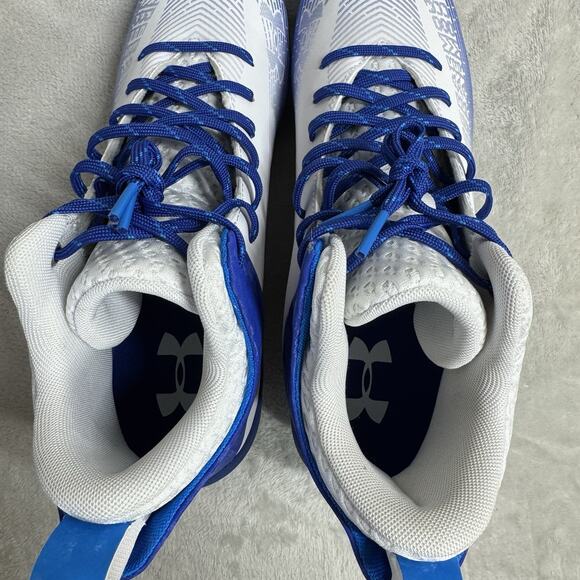 Under Armour NEW Football Cleats Mens 12 HAMMER 2 MC WHITE Blue Lace Up Logo - Picture 8 of 11